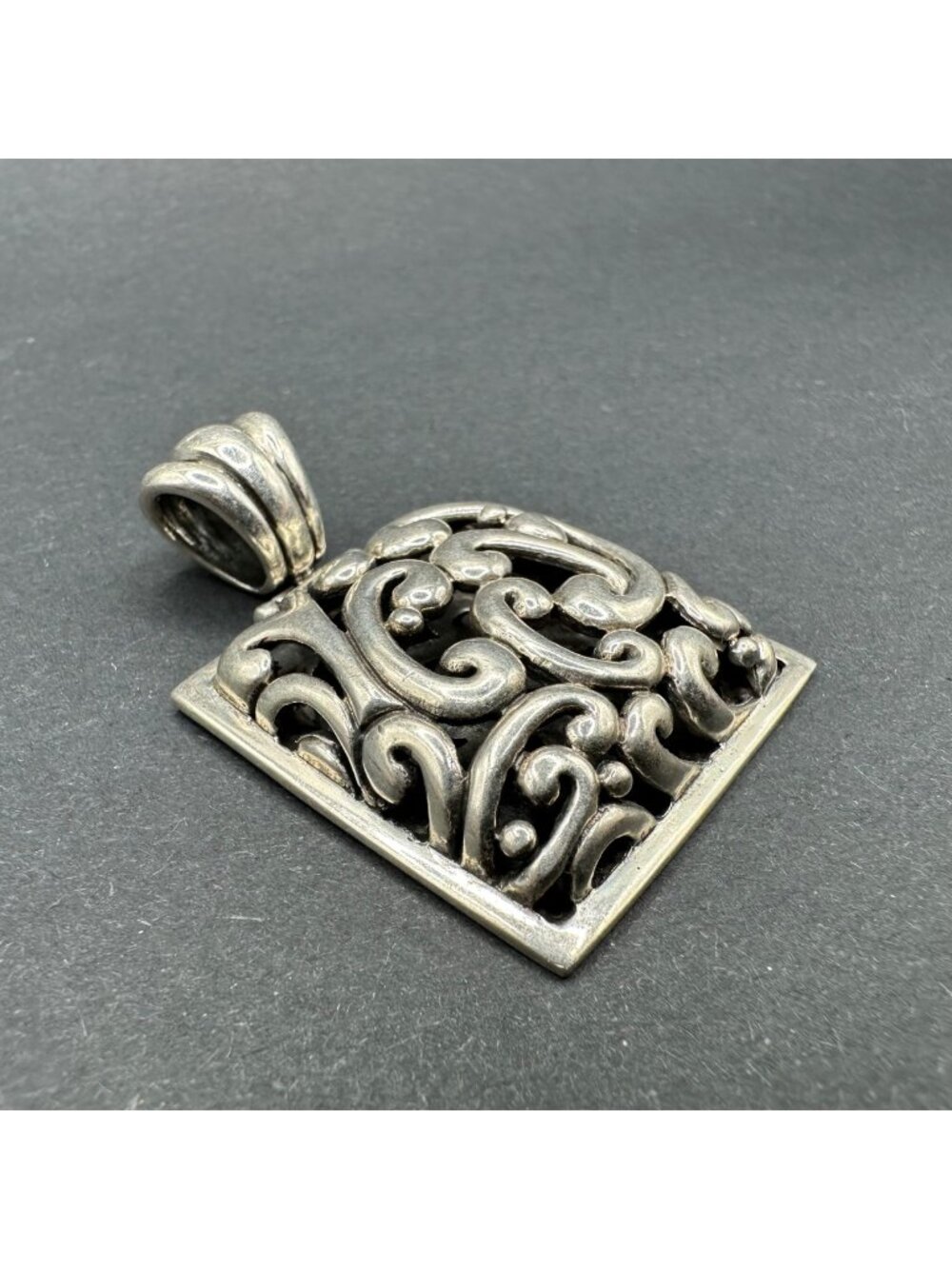 Barse 925 Sterling Silver Scroll Shadow Box Chunky Statement Pendant 18 grams